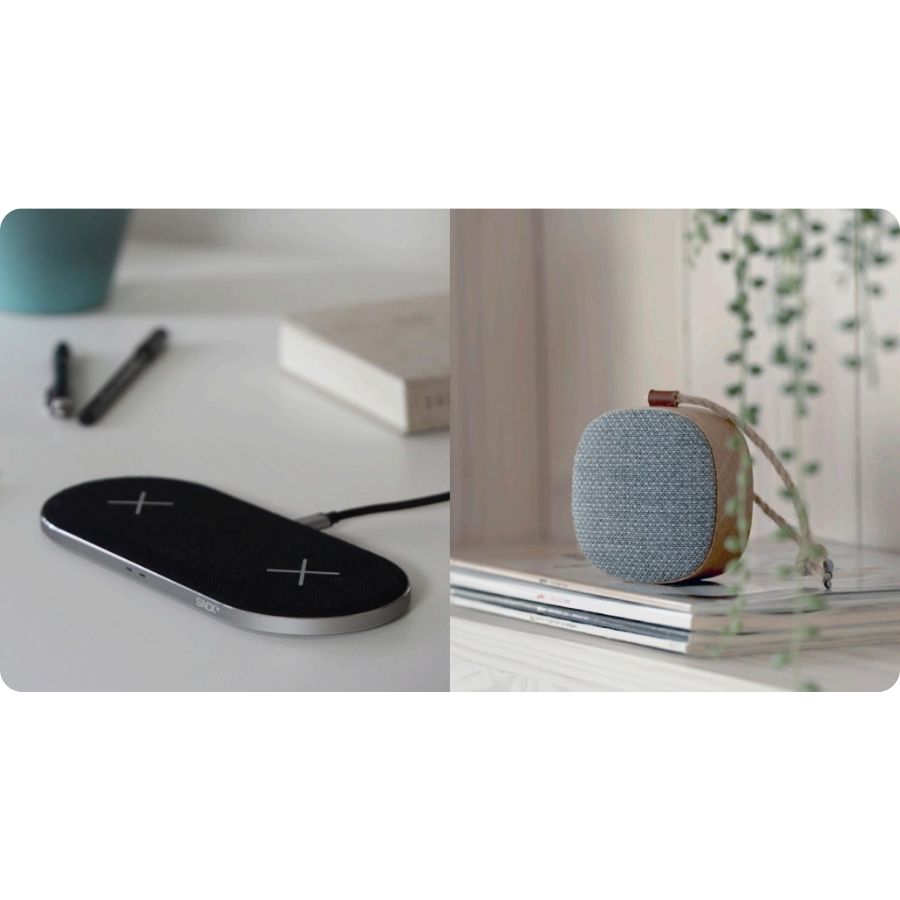 CHARGEit Dual Dock Care Black + Go Wood