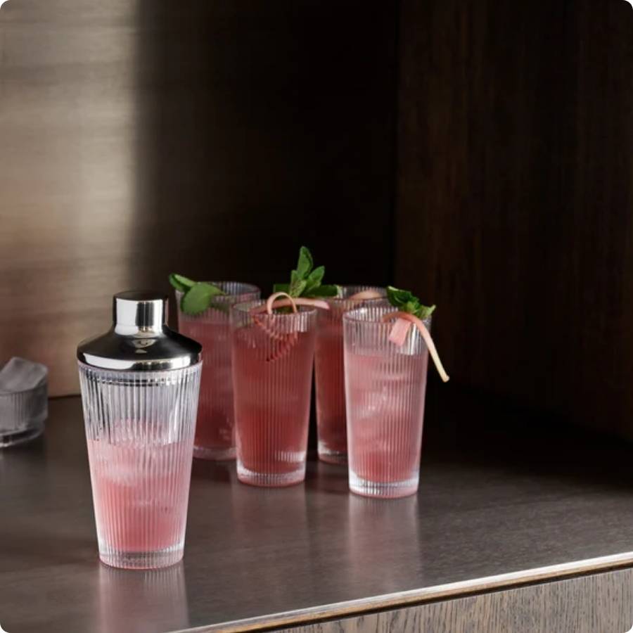 Pilastro cocktailsæt – shaker, 12 glas & tapas