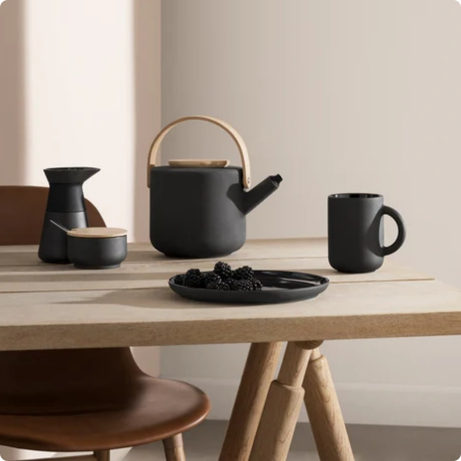 Theo Tekande 1,2 l, sort + Theo kop med coaster (4 stk) + Stelton brødpose,sort