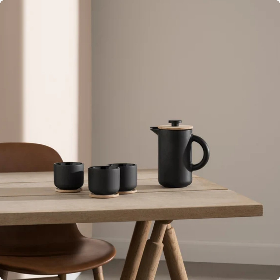 Theo Tekande 1,2 l, sort + Theo kop med coaster (4 stk) + Stelton brødpose,sort